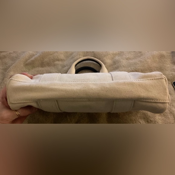 Tory Burch Canvas Logo Mini Tote Bag – Ivory / Black Leather Handles - Picture 3 of 9